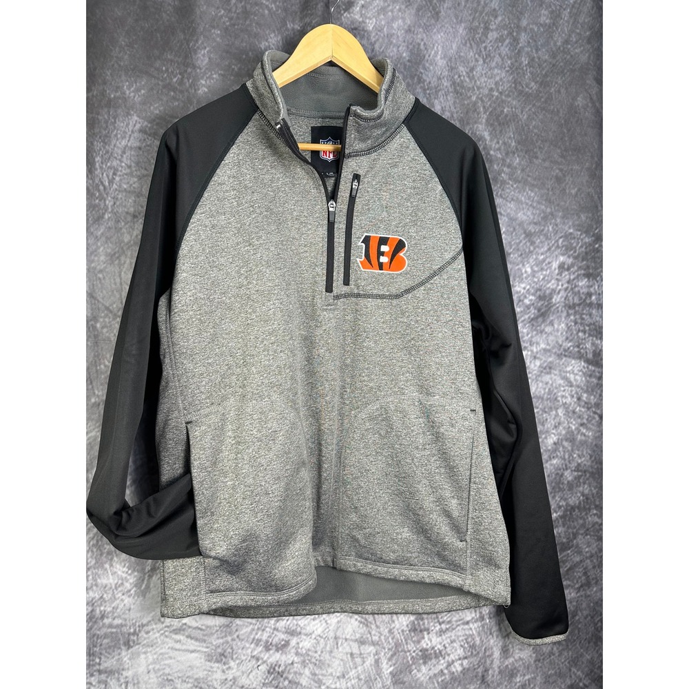 NFL Quarter Zip Pullover Mens Large Gray Cincinnati Bengals Embroidered Fleece